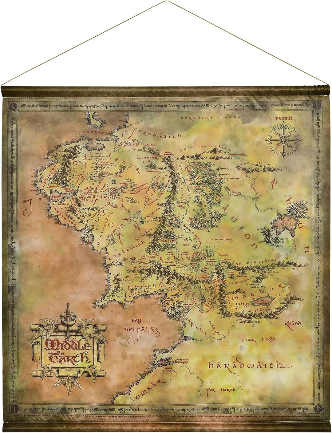 Elbenwald Herr der Ringe Wall Scroll Wandbehang mit Mittelerde Karte 70 x 86 cm Stoff beige
