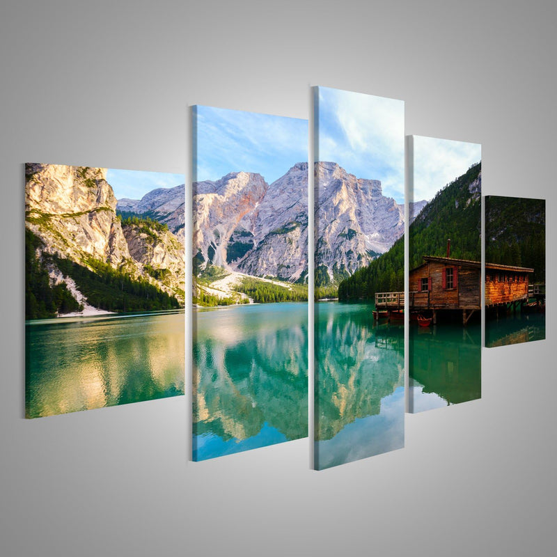 Bild auf Leinwand Pragser Wildsee (Pragser Wildsee) In Dolomiten Südtirol Italien Wandbild Poster Ku