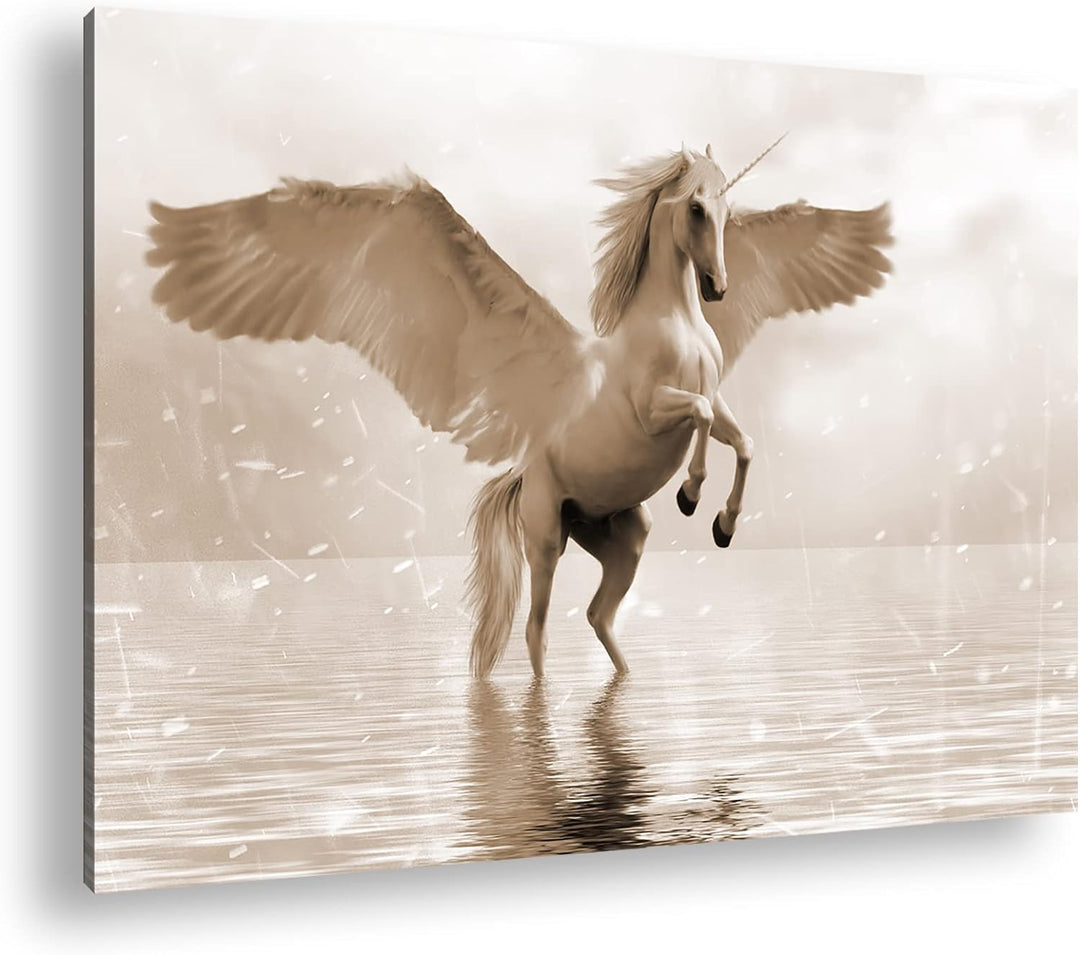 deyoli beflügeltes Einhorn Format: 80x60 Effekt: Sepia als Leinwandbild, Motiv fertig gerahmt auf Ec