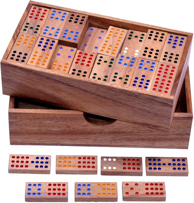 LOGOPLAY Domino Doppel 12 - Legespiel - Gesellschaftsspiel aus Holz mit 91 Spielsteinen