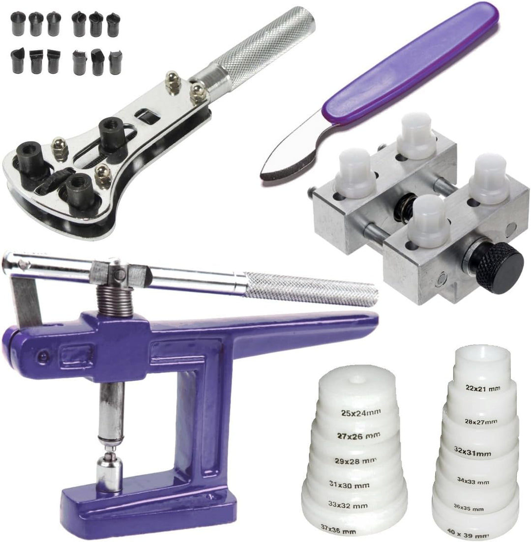 Einpresswerkzeug, Gehäuseöffner, Uhrenmesser, Gehäusehalter - Uhrenwerkzeug Starter-Set