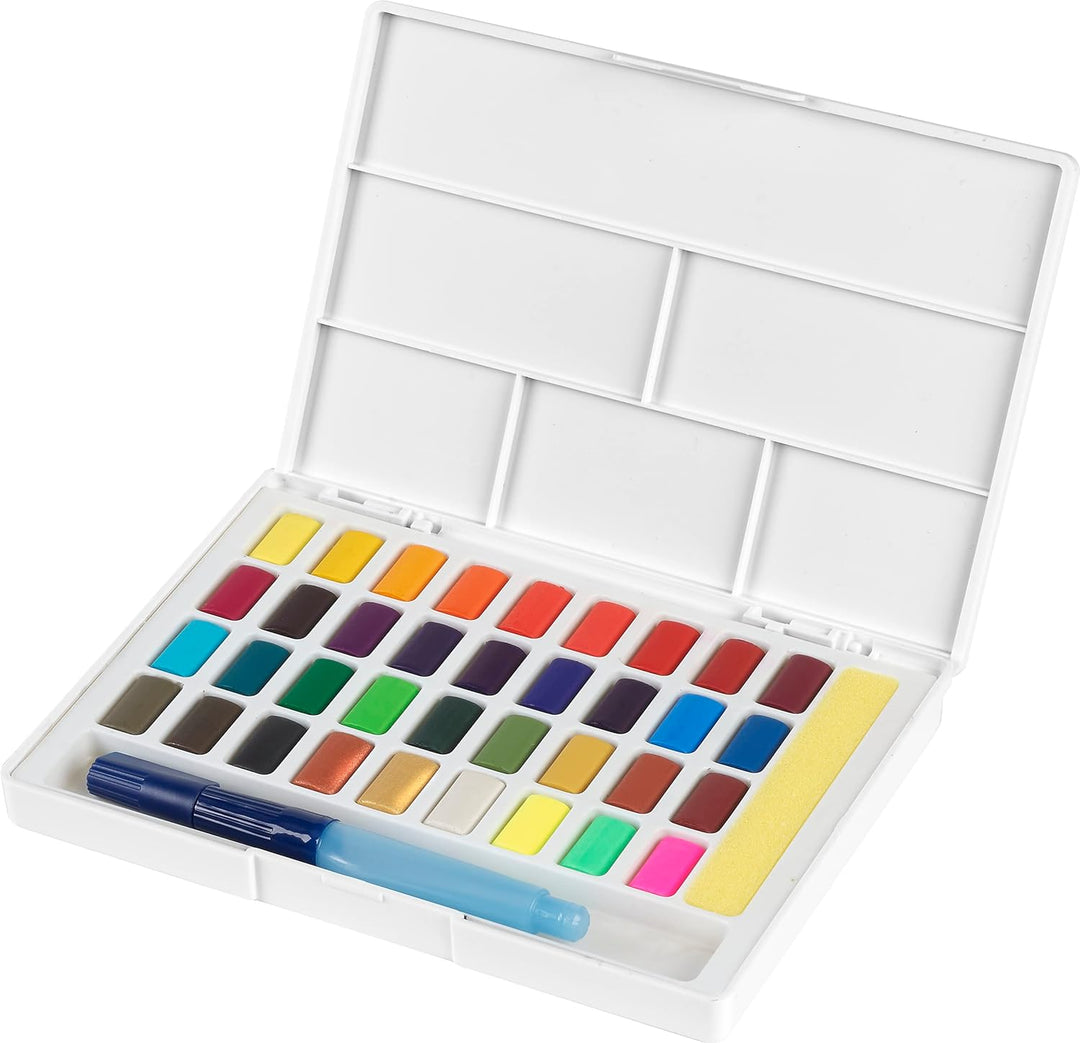 Faber-Castell 169736 - Aquarellfarben, 36 Stück in Näpfchen, inklusive Wassertankpinsel Einheitsgrös