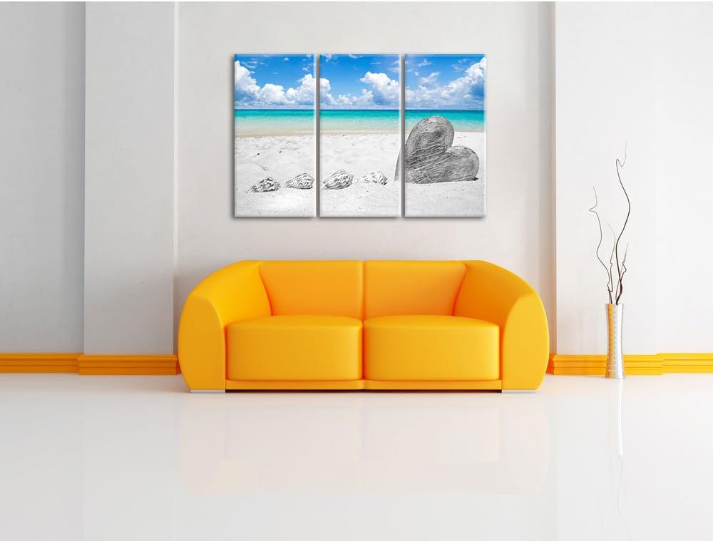 Pixxprint Sandstrand mit Muscheln als Leinwandbild/Grösse: 3 Teilig (120x80) cm/Wandbild/Kunstdruck/