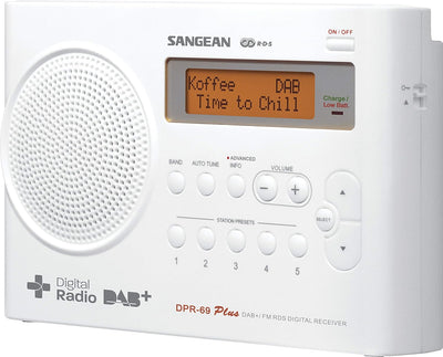 Sangean DPR-69+ tragbares DAB+ Digitalradio (UKW-Tuner, Batterie-/Netzbetrieb) weiss, Weiss