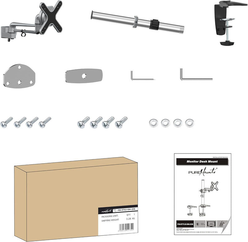 PureMounts Monitor Halterung für Schreibtische bis 71cm (28 Zoll), schwenkbar, neigbar, drehbar, VES