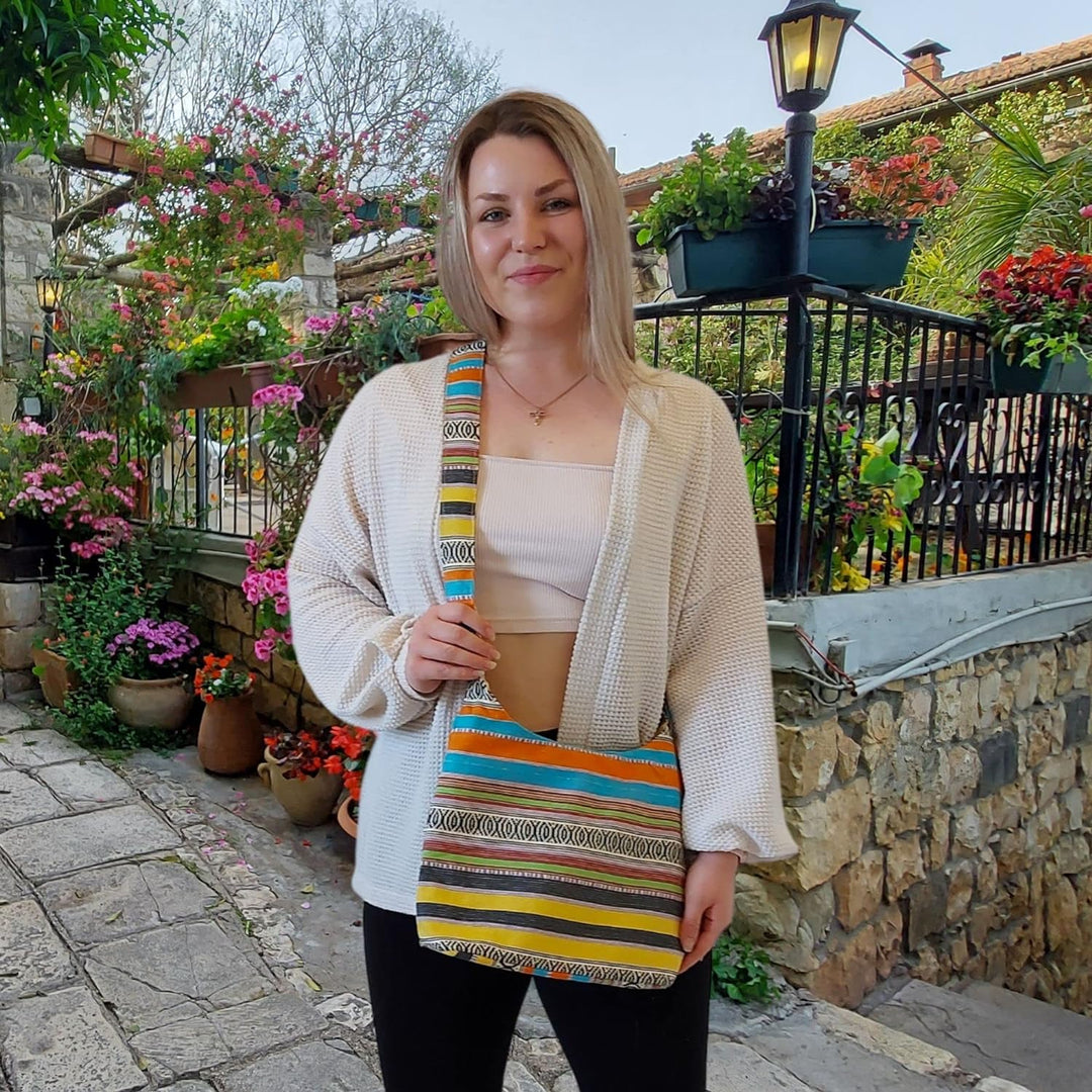 Sunsa Damen Umhängetasche. Hobo Tasche aus gewebter Baumwolle mit verstellbare Henkel. Crossbody Sch