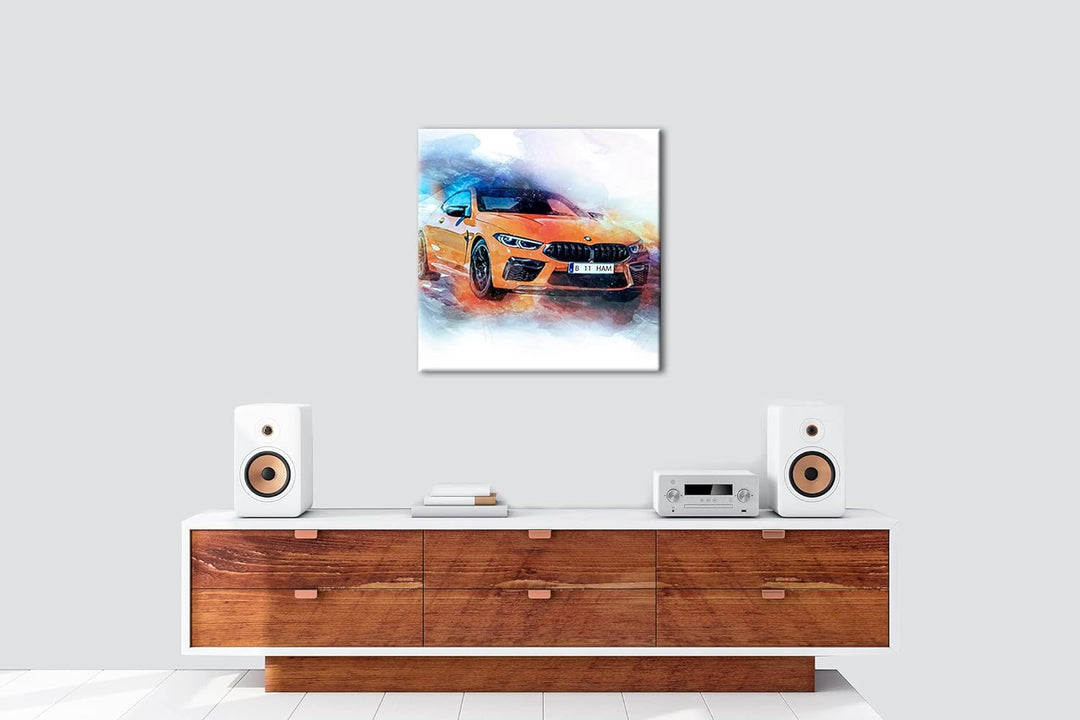 küstlericher Sportwagen Format: 60x60 als Leinwandbild, Motiv fertig gerahmt auf Echtholzrahmen, Hoc