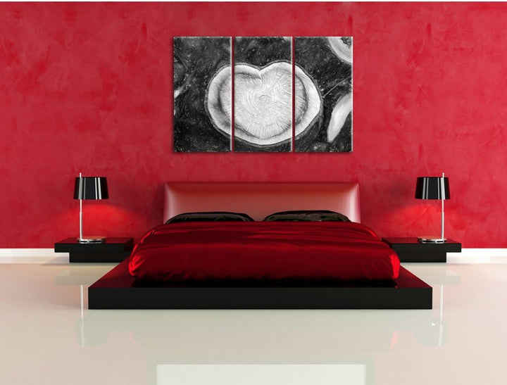 Pixxprint Jahresringe am Baumstamm / 3-Teilig/Gesamtmass 120cm Leinwandbild bespannt auf Holzrahmen/