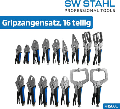 SW-Stahl 41560L Gripzangen Satz 16-teilig I Universalzange, Schweisszange, Langbeck Zange, Punktschw