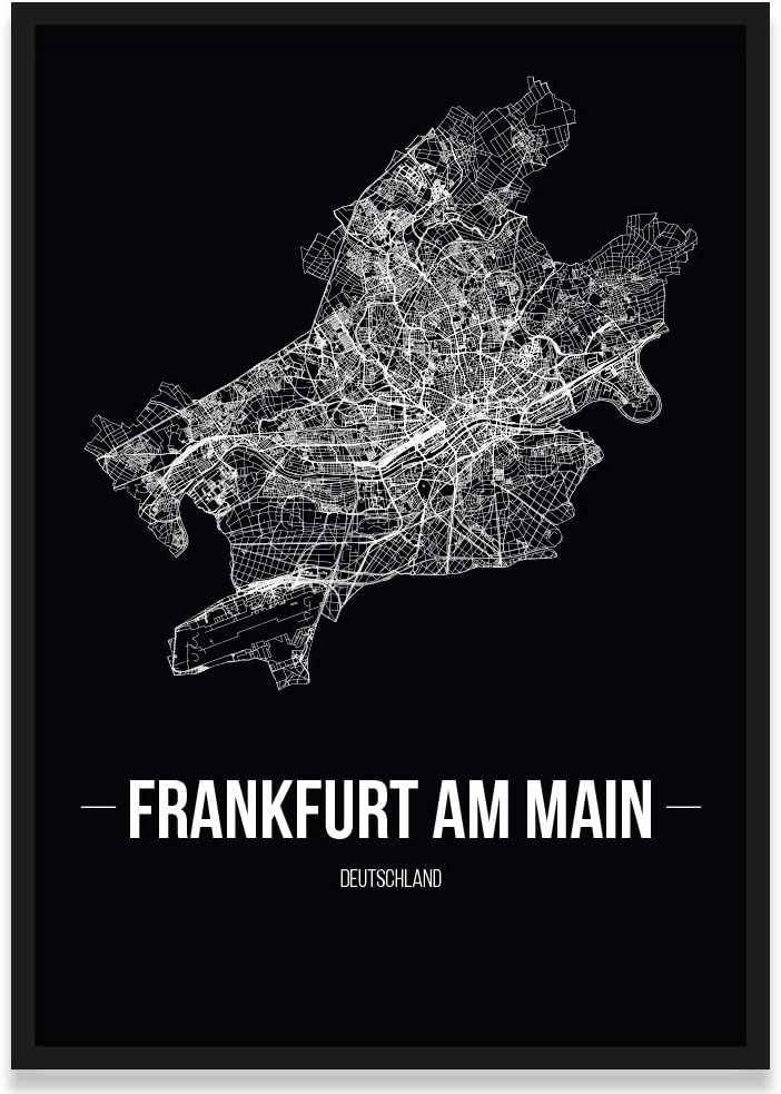 JUNIWORDS Stadtposter, Frankfurt am Main, Wähle eine Grösse, 30 x 40 cm, Poster mit Rahmen, Schrift