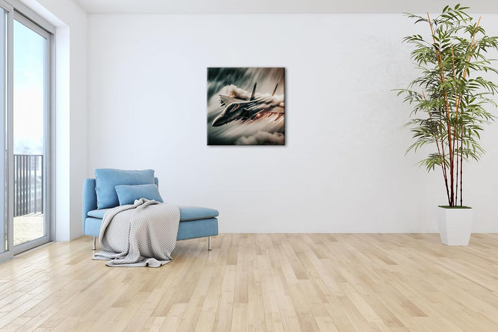 deyoli Düsenjet im Feuernebel Format: 60x60 cm als Leinwandbild, Motiv fertig gerahmt auf Echtholzra