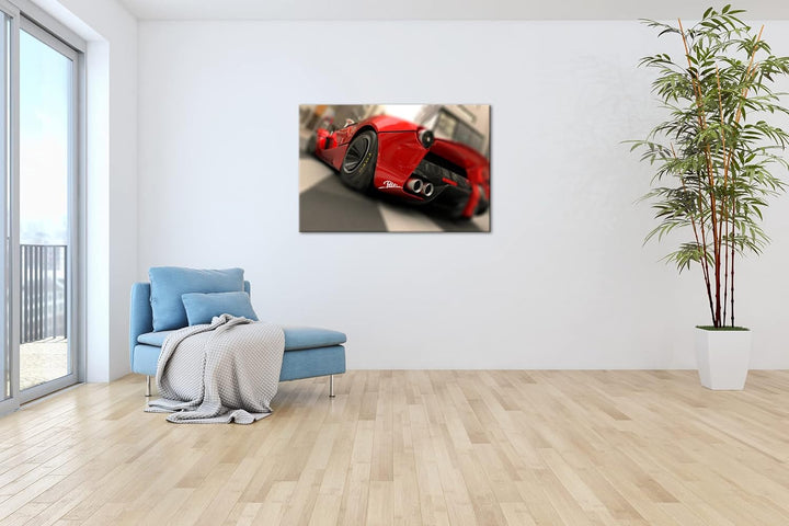 deyoli eleganter roter Sportwagen im Format: 80x60 als Leinwandbild, Motiv fertig gerahmt auf Echtho