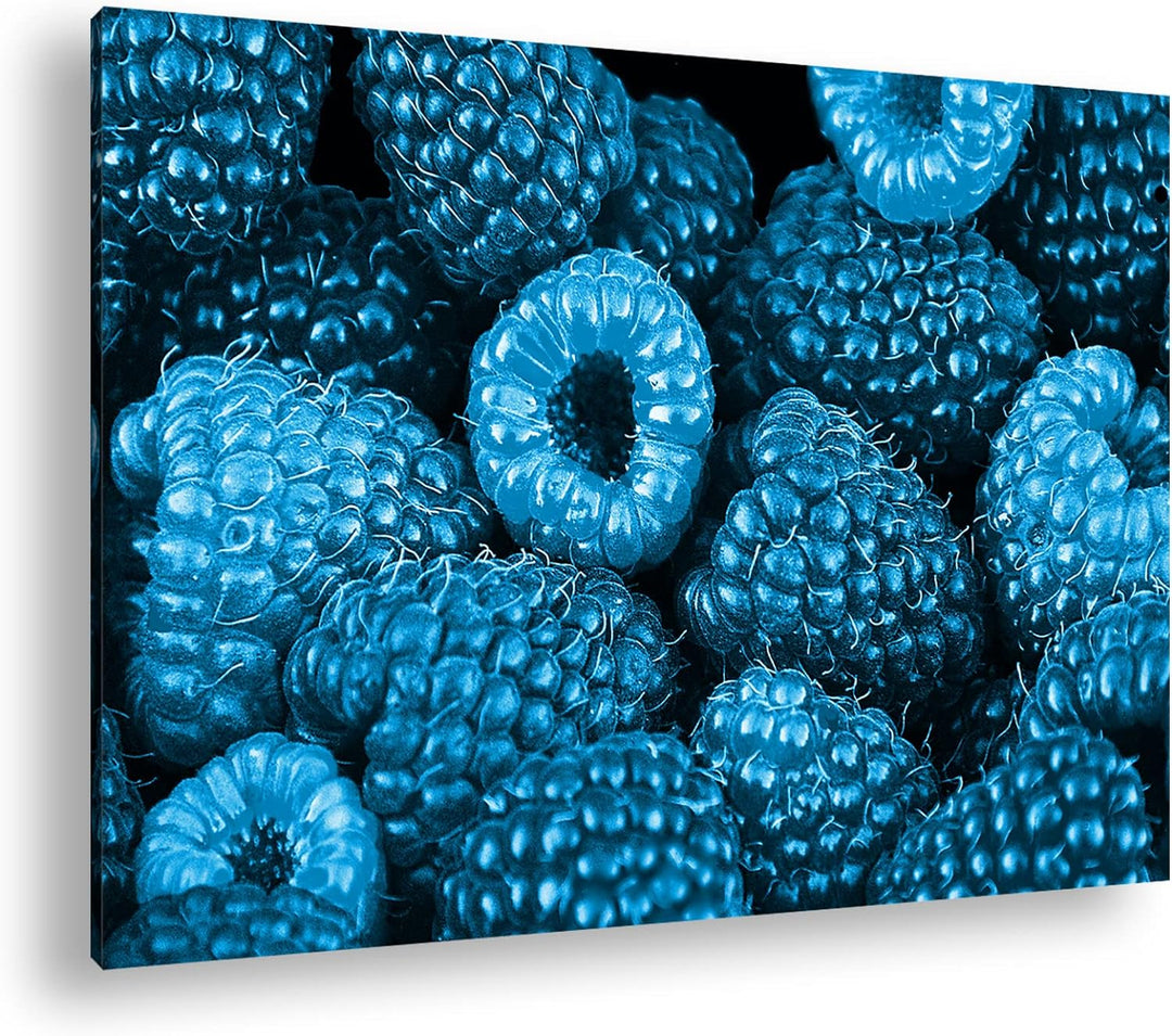 deyoli Himbeeren und Früchte Format 80x60 Effekt: Monocrome Blau als Leinwandbild, Motiv fertig gera