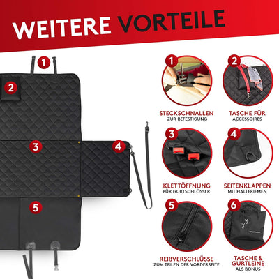 WhizProducts® Hundedecke für Auto Rückbank (mit Zusatz-Decke, Tasche & Sicherheitsgurt) – Wasserabwe