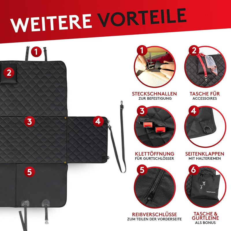 WhizProducts® Hundedecke für Auto Rückbank (mit Zusatz-Decke, Tasche & Sicherheitsgurt) – Wasserabwe