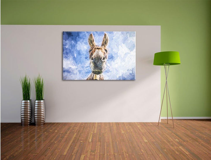 Pixxprint Lustiger Esel Kunst Pinsel Effekt, Format: 100x70 auf Leinwand, 100x70