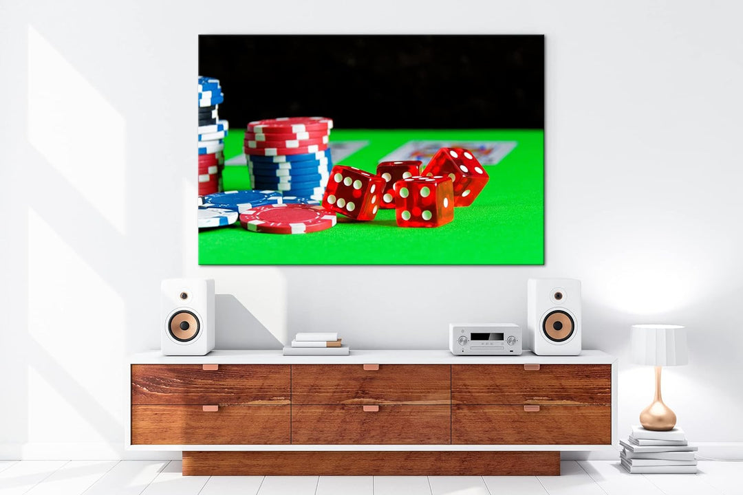 deyoli Glücksspiel Würfel und Poker Chips Format: 80x60 als Leinwandbild, Motiv fertig gerahmt auf E
