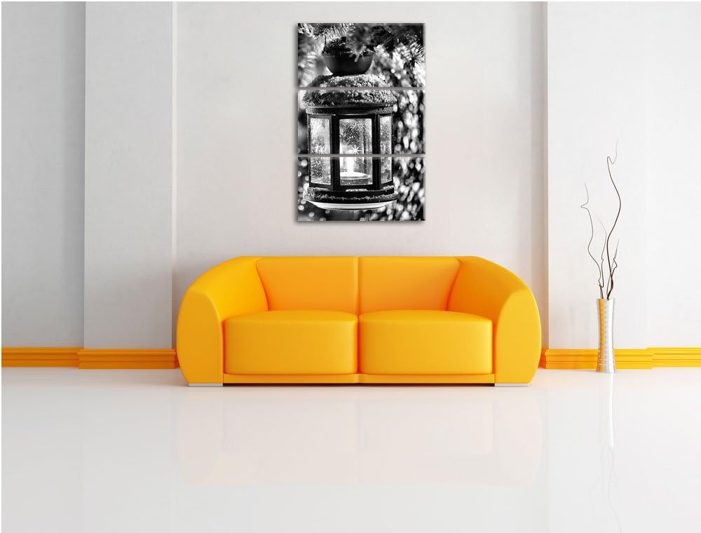 Pixxprint Laterne im Winter als Leinwandbild | Grösse: 3 Teilig (120x80) | Wandbild| Kunstdruck | fe
