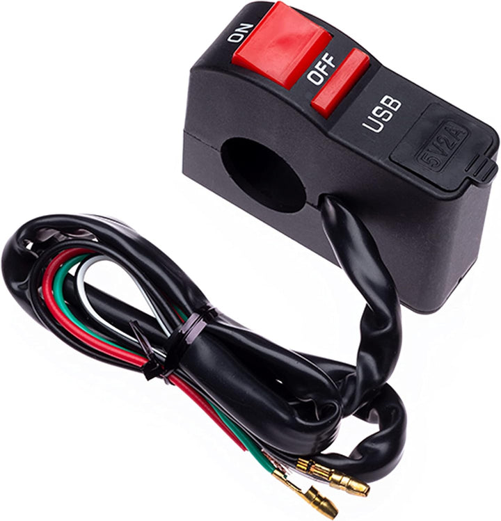 Motorrad Ein-/Aus-Schalter mit USB-Ladeanschluss, Buchse für Handy, Navi, GPS, passend für 22 mm Len