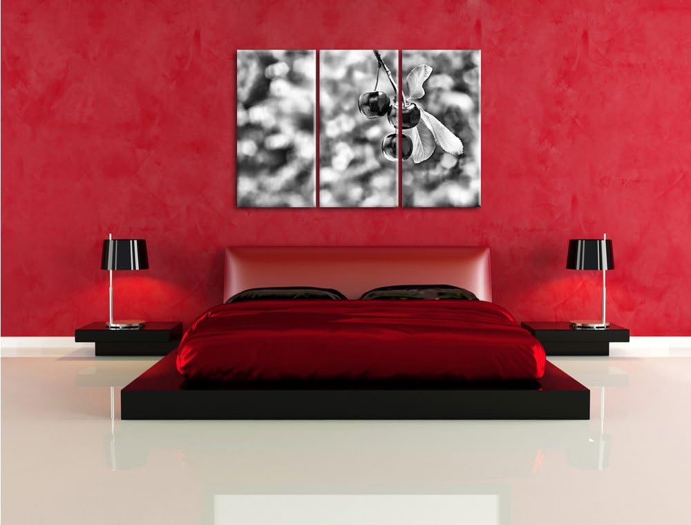 Pixxprint Kirsche als Leinwandbild/Grösse: 3 Teilig (120x80) cm/Wandbild/Kunstdruck/fertig bespannt