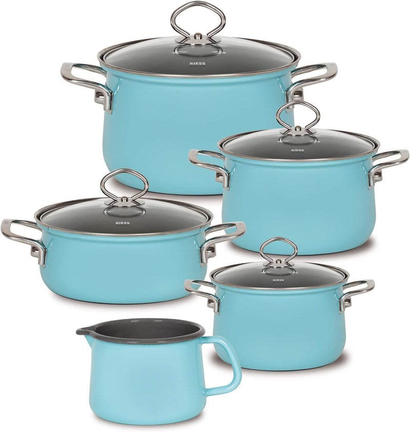 Riess, 0546-037, Spar-Set 5-teilig, NOUVELLE - KRISTALLBLAU , bestehend aus: Fleischtopf mit Glasdec