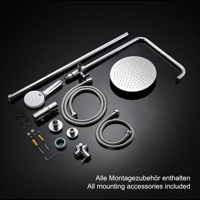 JOHO Edelstahl Duschset ohne Armatur, chrom Duschsystem, Regendusche set, Überkopfbrause set, Duschg
