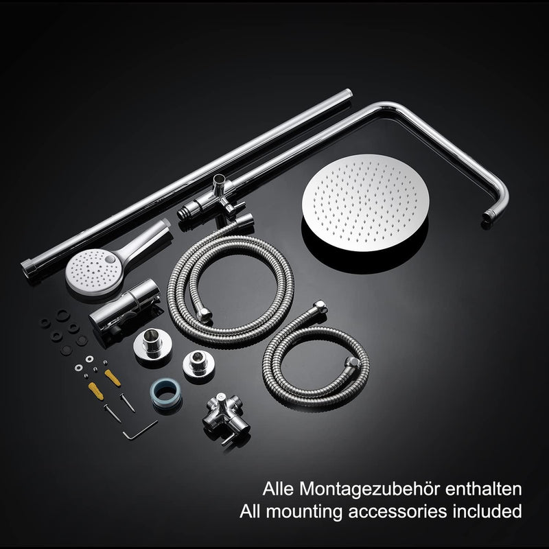 JOHO Edelstahl Duschset ohne Armatur, chrom Duschsystem, Regendusche set, Überkopfbrause set, Duschg