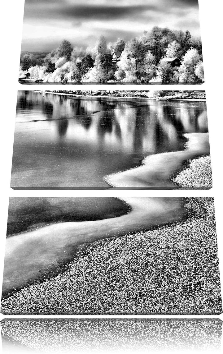 Pixxprint Monocrome, Winterlandschaft Wald Schnee Waldspaziergang 3-Teiler Leinwandbild 120x80 Bild