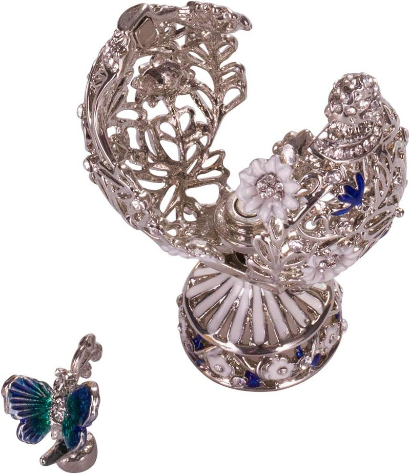 Fabergé-Stil geschnitzt Ei mit Blumen & Schmetterling 7 cm Silberne Farbe