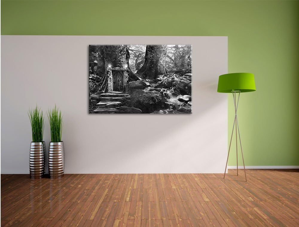 Pixxprint Geheimes Tor im Wald / 100x70cm Leinwandbild bespannt auf Holzrahmen/Wandbild Kunstdruck D