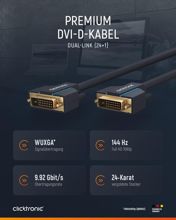Clicktronic Casual DVI-D Verbindungskabel Dual Link 24+1, digitales Video- / Monitorkabel mit DVI‐D