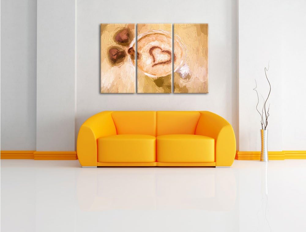 Pixxprint Cappuccino mit Herz als Leinwandbild/Grösse: 3 Teilig (120x80) cm/Wandbild/Kunstdruck/fert