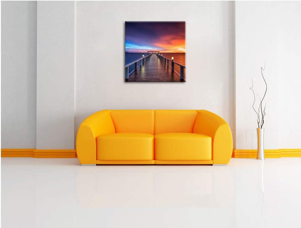 Moderner Holzsteg ins Meer, Format: 70x70 auf Leinwand, XXL riesige Bilder fertig gerahmt mit Keilra