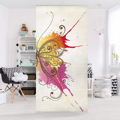 Bilderwelten Raumteiler Aquarell Schmetterling in pink 250x120cm mit transparenter Halterung inkl. t