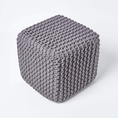 Homescapes Sitzhocker Sitzwürfel See grau 35 x 35 x 35 cm, Strick Pouf Fusshocker, grob gestrickter