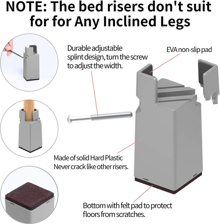 RCHYFEED Verstellbare Betterhöhung Möbelerhöhung 10cm mit Schraubklemme, Gray Betterhöher 4 Zoll Sch