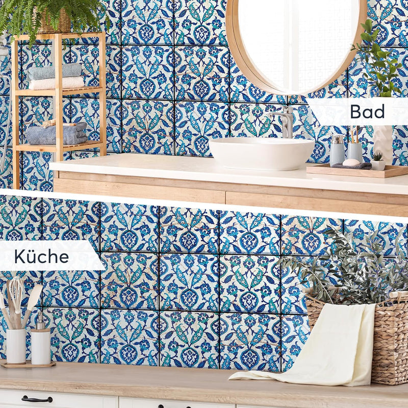 60 Stück Fliesenfolie für Küche und Bad 15x15 cm - Mosaikfliesen, Fliesensticker - selbstklebende Fl
