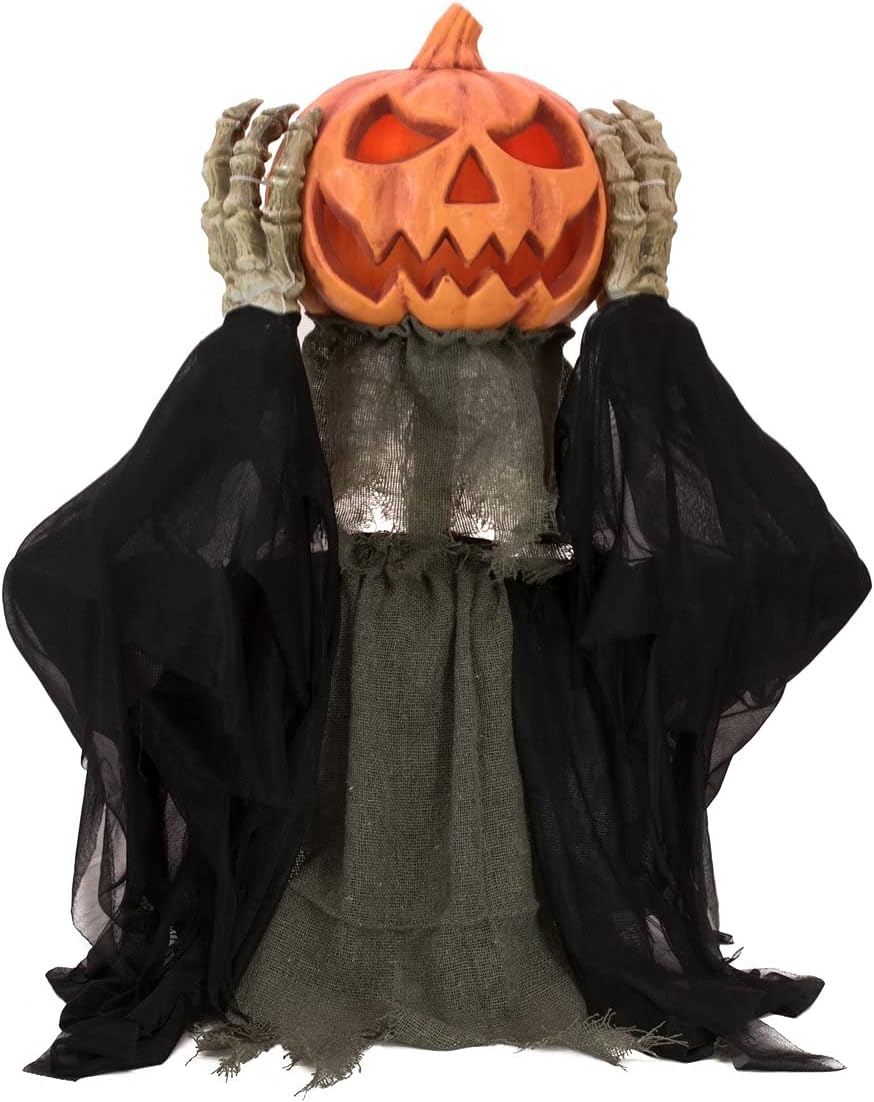 EUROPALMS Halloween Figur POP-UP Kürbis, animiert 70cm | Animierter Kürbismonster-Oberkörper mit Lic