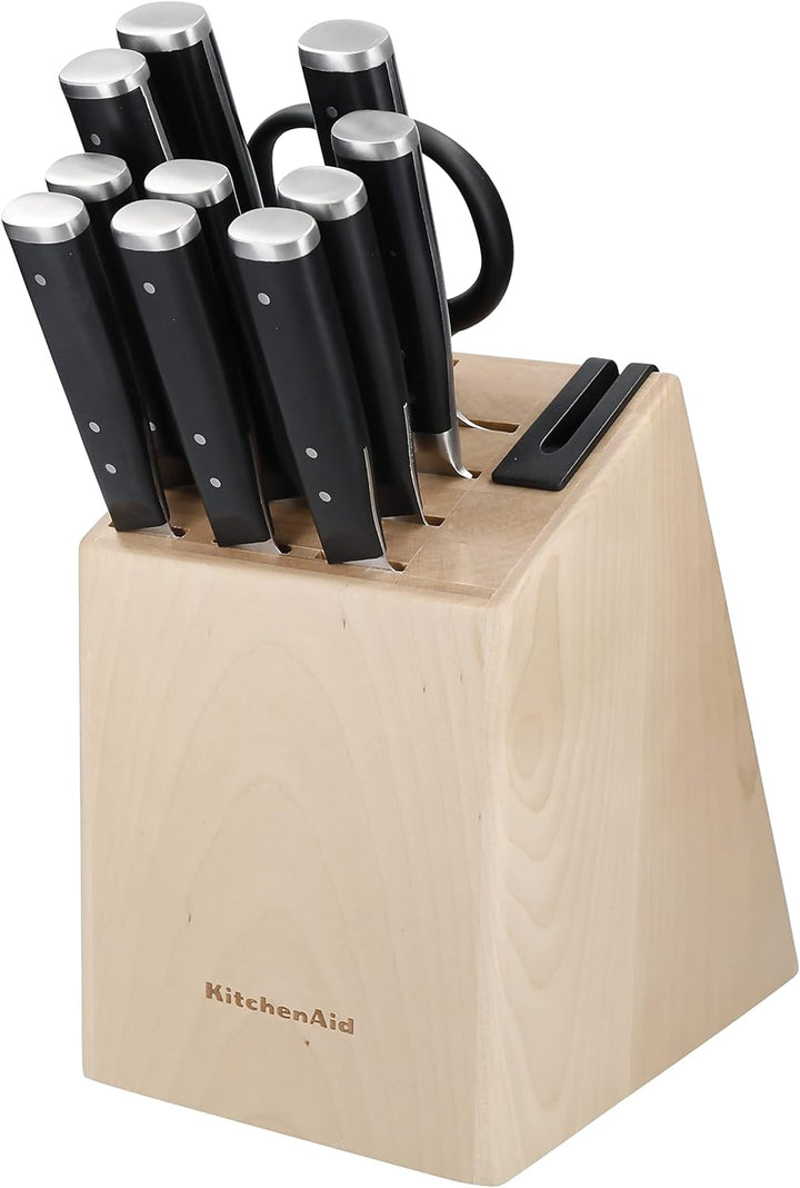 KitchenAid Gourmet 11-Piece Japanese Steel Knife Set with Sharpener and Birchwood Block & Pasta-Serv
