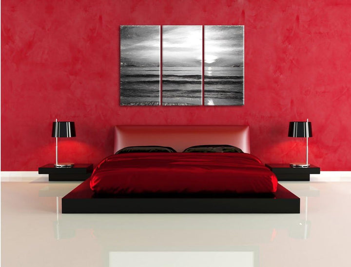 Pixxprint Malibu Beach - Sunrise Water Sand als Leinwandbild/Grösse: 3 Teilig (120x80) cm/Wandbild/K