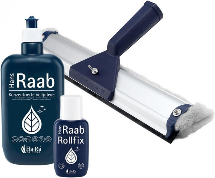 Ha-Ra Fenster-Putz-Set I Fensterwischer 32cm I Konzentrierte Vollpflege 500ml I Rollfix zur perfekte