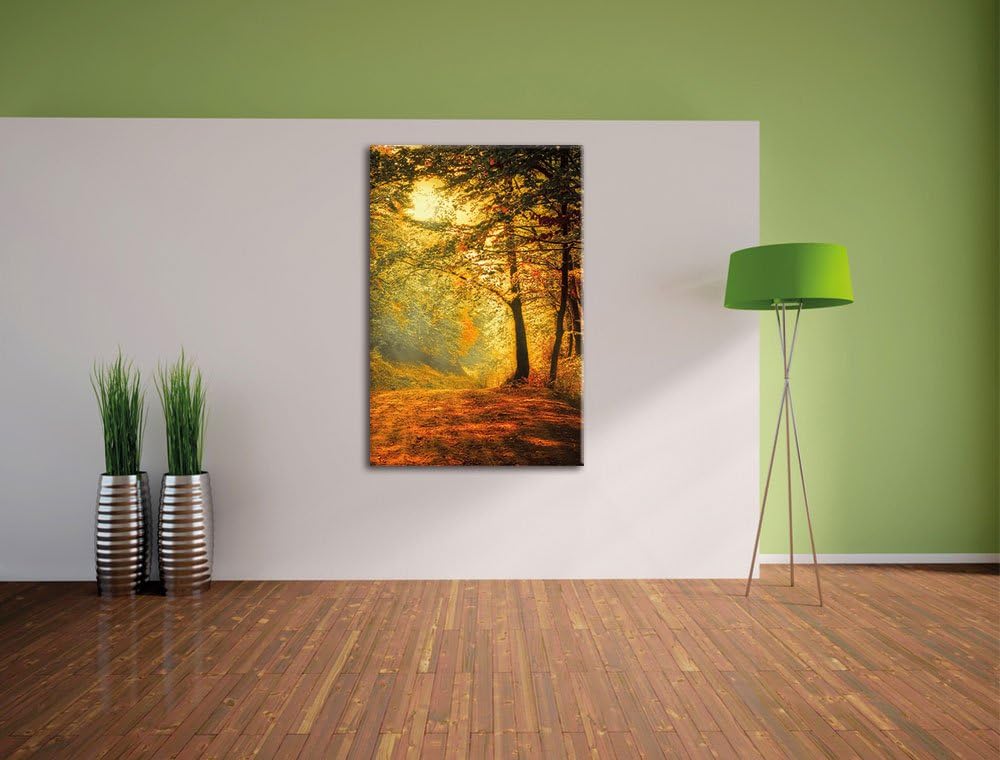 Pixxprint Wald im Herbst, Format: 100x70 auf Leinwand, XXL riesige Bilder fertig gerahmt mit Keilrah