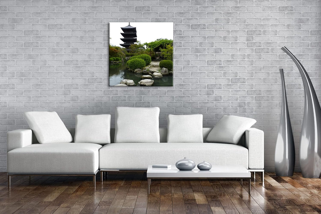 Japanischer Zen-Garten Format: 70x70 als Leinwandbild, Motiv fertig gerahmt auf Echtholzrahmen, Hoch