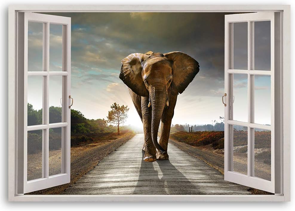 Feeby Viles - Leinwand Bilder - Fensterblick Natur- 90x60 cm- Deko Wohnzimmer - Wandbilder Schlafzim