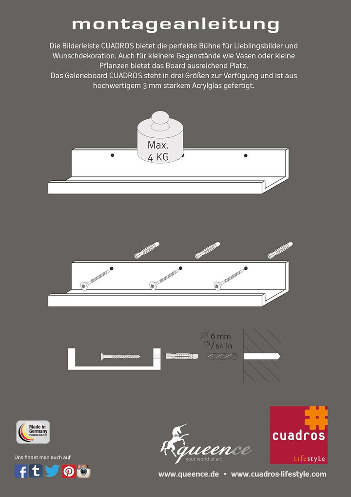 Cuadros Lifestyle Bilderleiste 80 x10 cm | Galerieboard | Regalboard | elegant und schlicht | Bilder