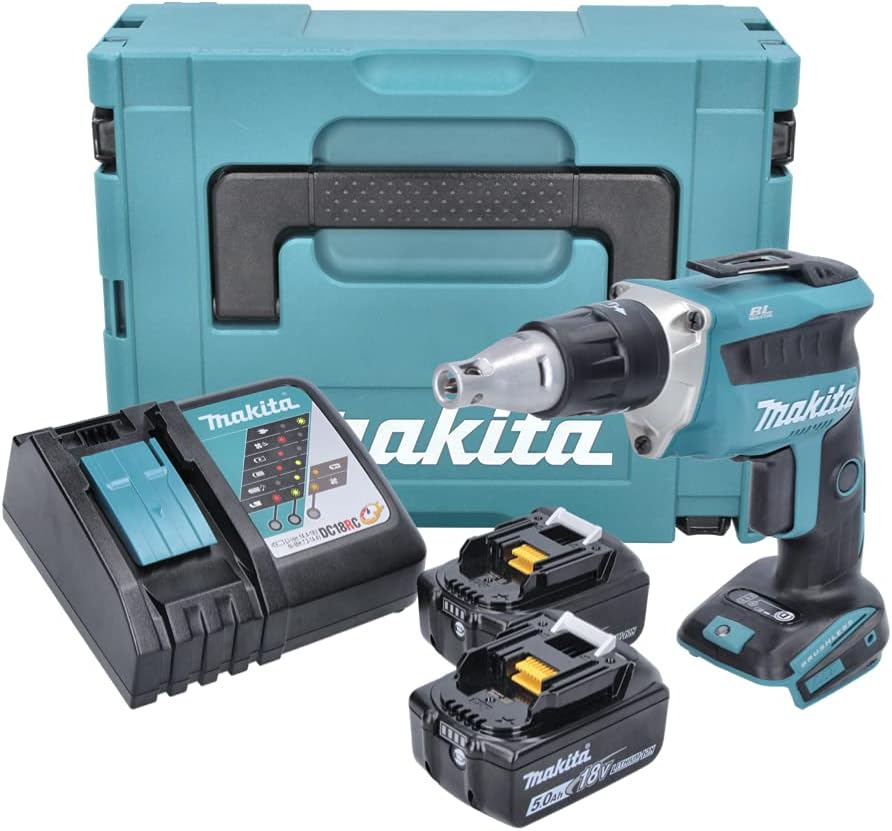 Makita DFS 452 RTJ 18 V Brushless Akku Schnellbauschrauber im Makpac mit Einlage + Ladegerät + 2x 5,