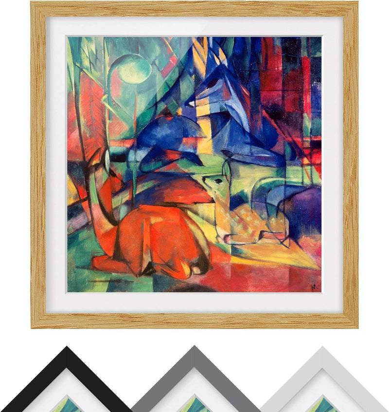 Bild mit Rahmen - Franz Marc - Rehe im Walde - Rahmenfarbe Eiche, 50 x 50 cm 50cm x 50cm Eiche, 50cm