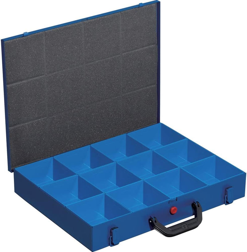 Kleinteilekoffer, Stahlblech, EuroPlus Metall 44/12x63, blau, 12 Einsätze, dicht schliessend