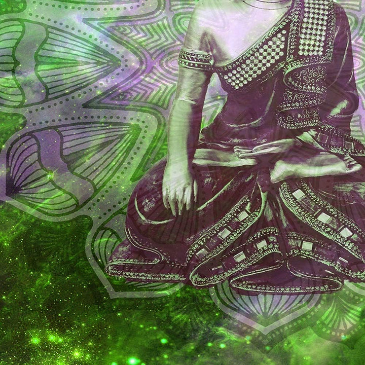 Feeby Bilder Abstrakt 300x140 cm Leinwandbild 5 Teilig XXL Kunstdruck modern Buddha grün Leinwandbil