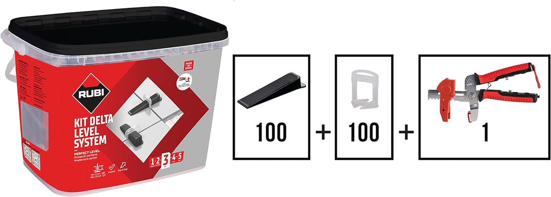 RUBI 3958 | Delta Level System Kit 2 mm (3-12 mm) | Set beinhaltet: 1 x Zange, 100 Kabelbinder und 1